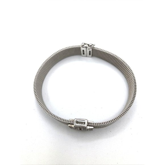 Sterling Silver Mesh Bracelet with CZ Cross Bracelet 7" - Picture 5 of 9
